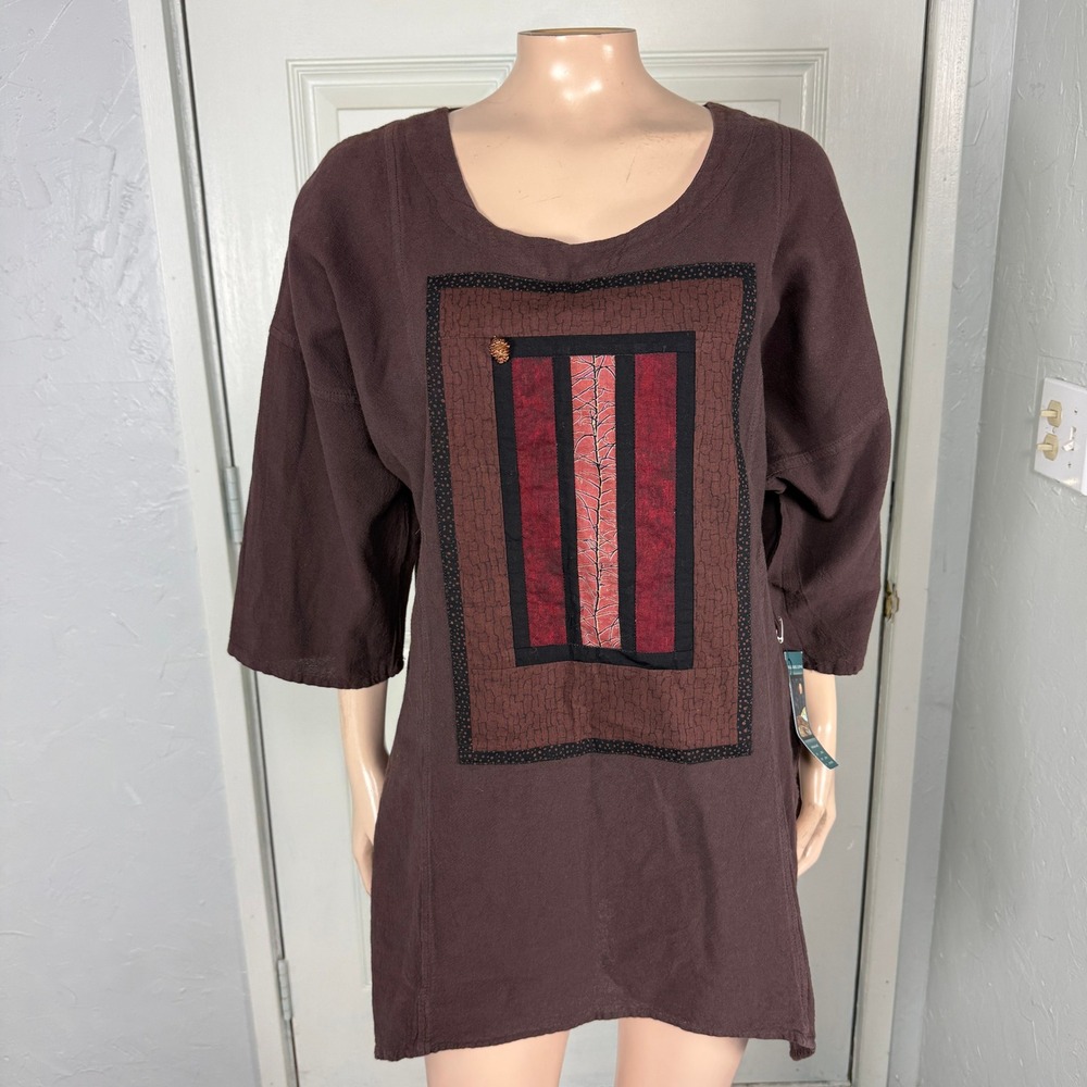 NEW Brie Kriebel Clothing Small Women Shirt Cotton lagenlook Geomoetric Tunic G2
